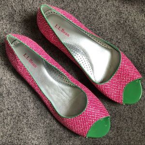 L.L.Bean Pink Polka Dot Peep Toe Ballet Flats
